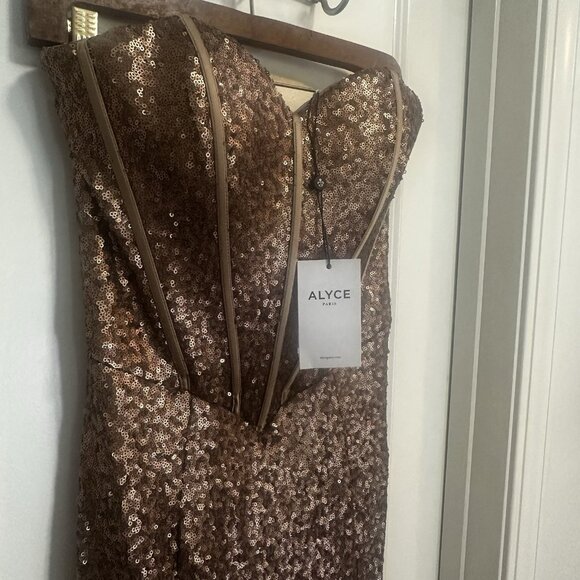 NWT Alyce Paris Formal Gown Dress Sequin Bronze Strapless Prom Pageant Wedding - Picture 15 of 16